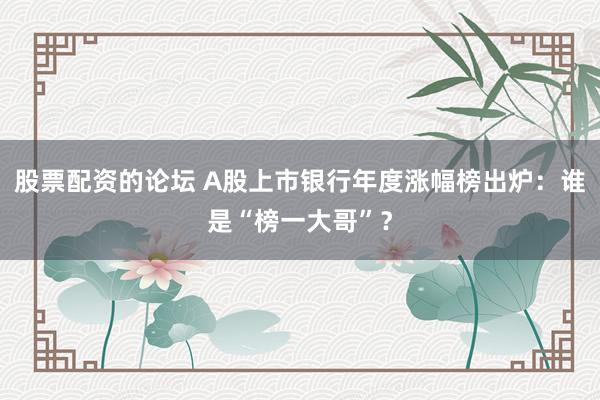 股票配资的论坛 A股上市银行年度涨幅榜出炉：谁是“榜一大哥”？